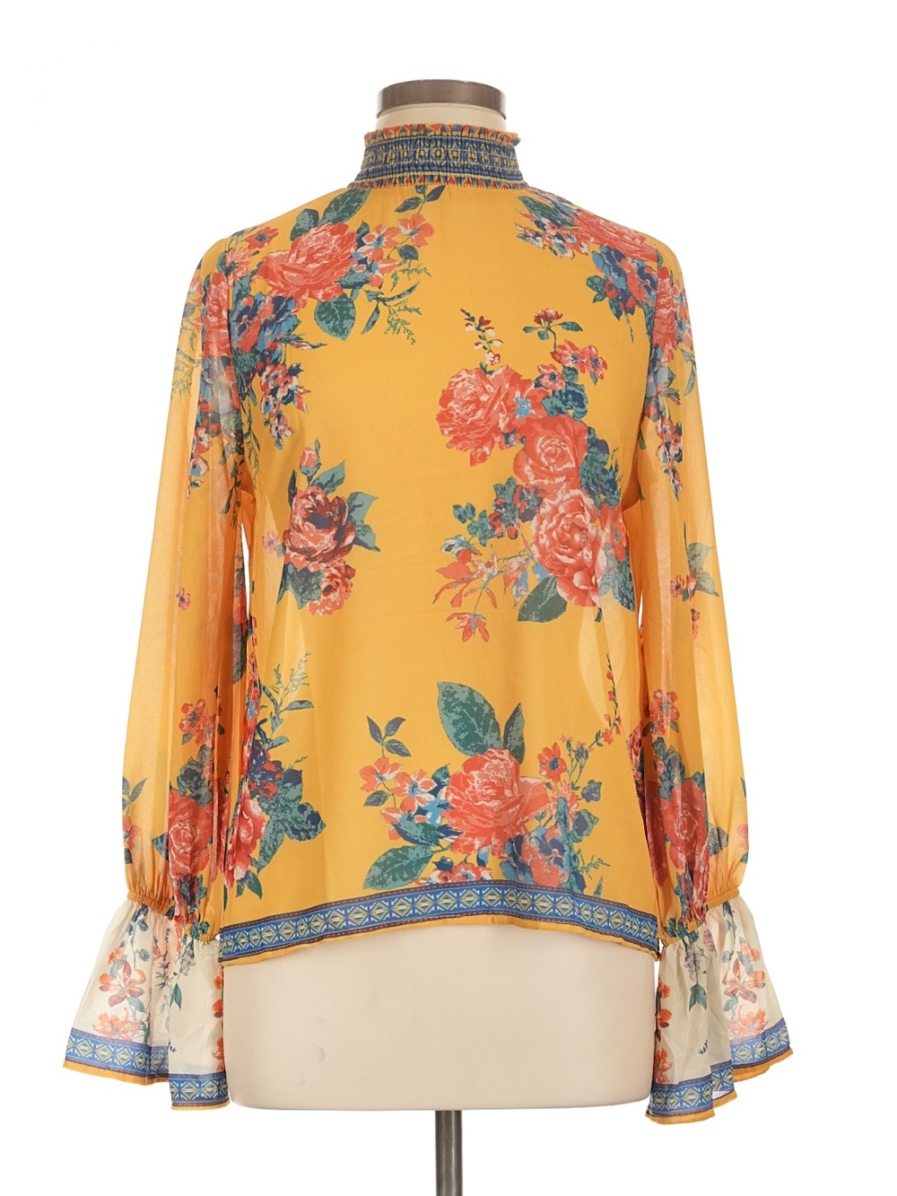 Flying Tomato Floral High-Neck Yellow Blouse